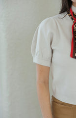 Entro Ecru Short Sleeve Sweater with Attached Cheetah Scarf