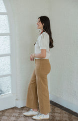 Entro Front Pocket Crop Flare Jeans in Tan
