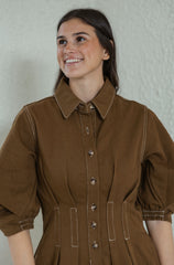 Entro Brown Denim Cinched Waist Mini Dress