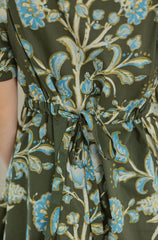 Entro Green and Blue Floral Swing Mini Dress