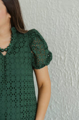 Entro Puff Sleeve Eyelet Maxi Dress in Hunter Green
