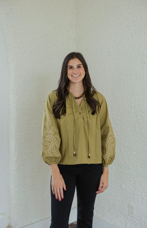Meet Me in Santorini Olive Glow Blouse