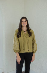 Meet Me in Santorini Olive Glow Blouse