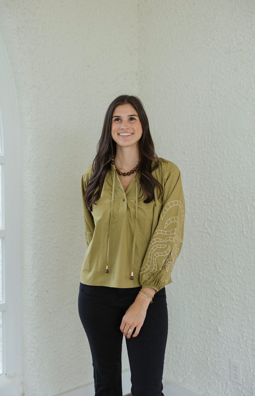 Meet Me in Santorini Olive Glow Blouse