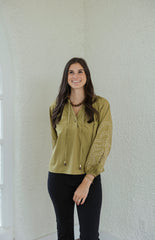 Meet Me in Santorini Olive Glow Blouse