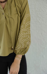 Meet Me in Santorini Olive Glow Blouse