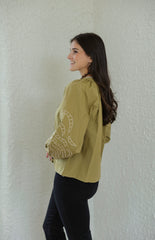 Meet Me in Santorini Olive Glow Blouse