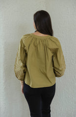 Meet Me in Santorini Olive Glow Blouse