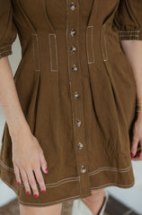 Entro Brown Denim Cinched Waist Mini Dress