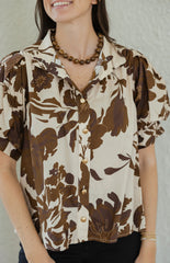 Entro Brown Floral Puff Sleeve Top
