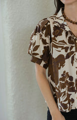 Entro Brown Floral Puff Sleeve Top