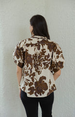 Entro Brown Floral Puff Sleeve Top