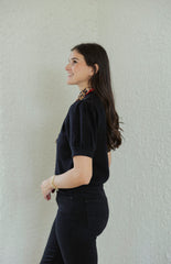 Entro Black Short Sleeve Sweater with Attached Cheetah Scarf