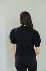 Entro Black Short Sleeve Sweater with Attached Cheetah Scarf