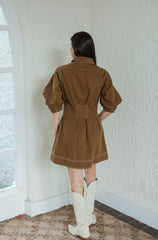 Entro Brown Denim Cinched Waist Mini Dress