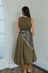 Entro Olive Green Midi Dress with Scarf