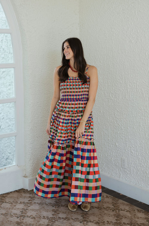 The Amy Smocked Top Plaid Maxi Dress