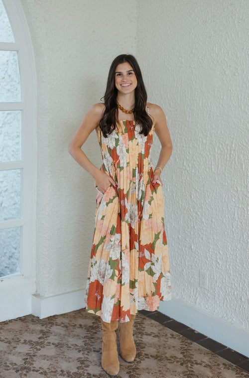 Entro Floral Pleated Midi Dress