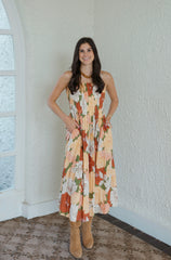 Entro Floral Pleated Midi Dress