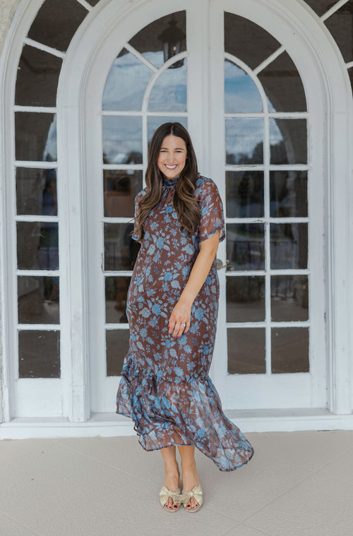 Entro Brown Floral Slip Maxi Dress