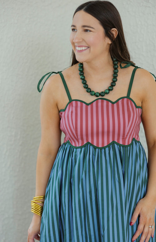 The Susie Multicolor Stripe Midi Tie Dress