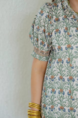 Entro Green Floral Ruffle Neck Midi Dress