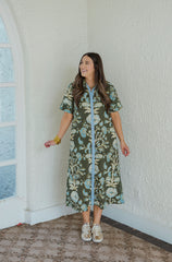 Entro Green Floral A-Line Midi Dress