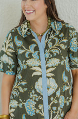 Entro Green Floral A-Line Midi Dress