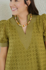 Entro Eyelet Martini Olive Midi Dress