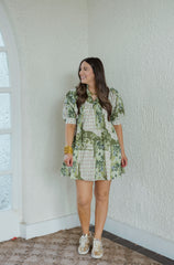 Entro Green Floral Abstract Print Mini Dress