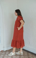 Entro Puff Sleeve Eyelet Maxi Dress in Rust
