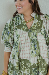 Entro Green Floral Abstract Print Mini Dress