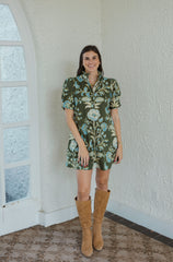 Entro Green and Blue Floral Swing Mini Dress