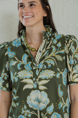 Entro Green and Blue Floral Swing Mini Dress
