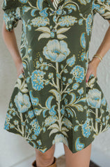 Entro Green and Blue Floral Swing Mini Dress