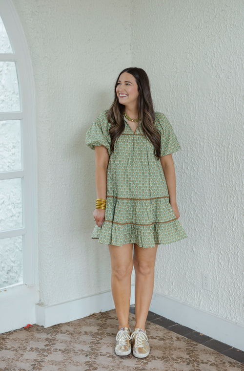 Meet Me in Santorini Lotus Jewel Short Dress in Olive