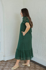 Entro Puff Sleeve Eyelet Maxi Dress in Hunter Green
