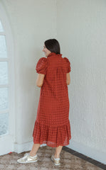 Entro Puff Sleeve Eyelet Maxi Dress in Rust
