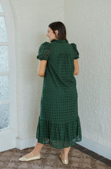 Entro Puff Sleeve Eyelet Maxi Dress in Hunter Green