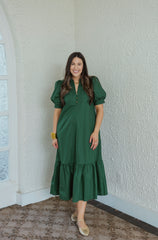 The Ginny Hunter Green Ruffle Hem Midi Dress
