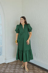 The Ginny Hunter Green Ruffle Hem Midi Dress