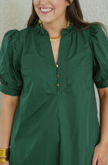 The Ginny Hunter Green Ruffle Hem Midi Dress