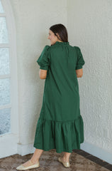 The Ginny Hunter Green Ruffle Hem Midi Dress