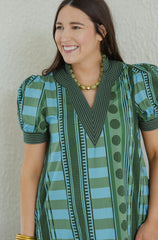Entro Green Geo Print Midi Dress