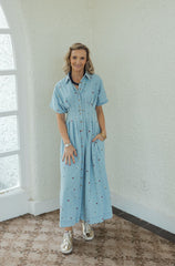 Karlie Denim Floral Embroidered Maxi Dress