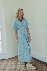 Karlie Denim Floral Embroidered Maxi Dress