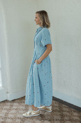 Karlie Denim Floral Embroidered Maxi Dress