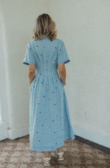 Karlie Denim Floral Embroidered Maxi Dress