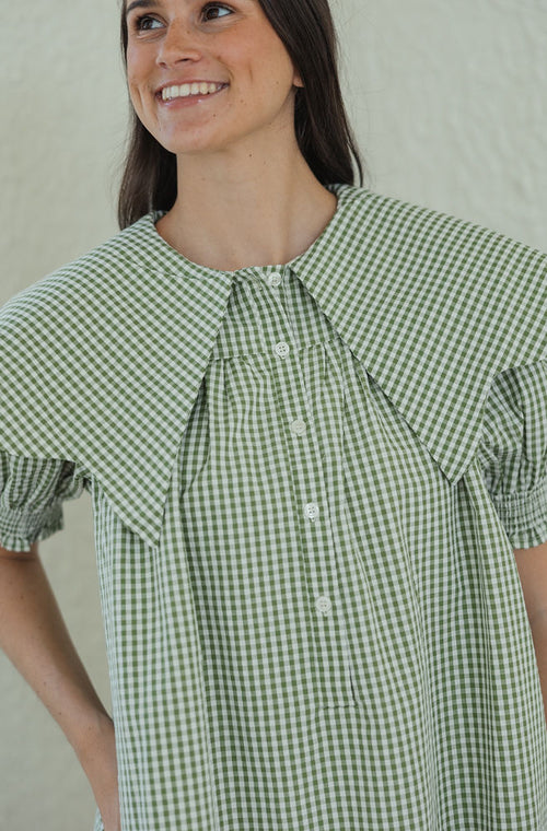 Karlie Check Novelty Collar Dress in Citron