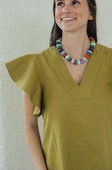 The Hallie Flutter Sleeve Mini Dress in Martini Olive
